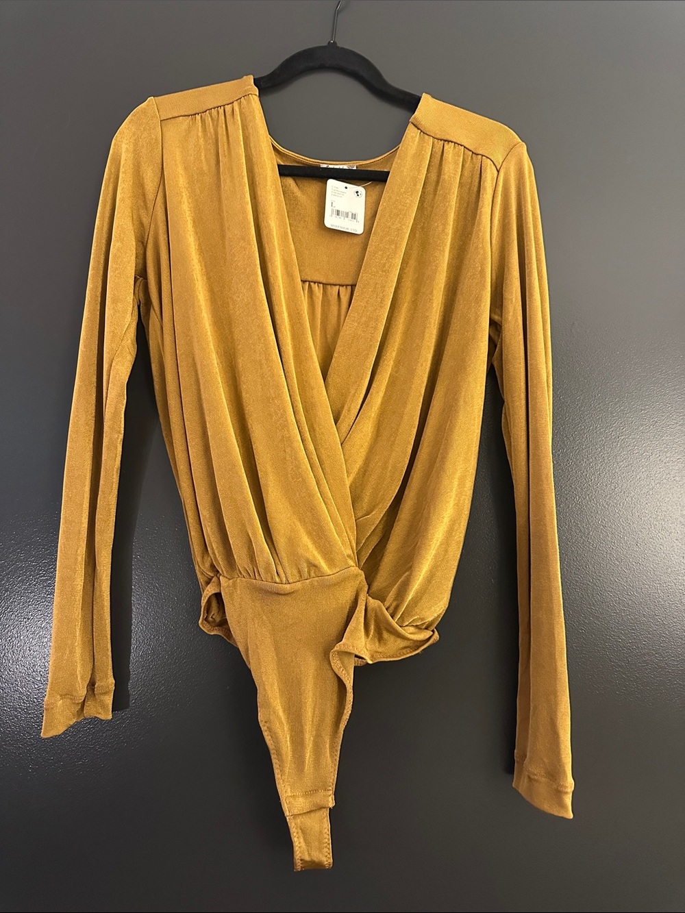 Free People Mustard Wrap-Front Long Sleeve Bodysuit